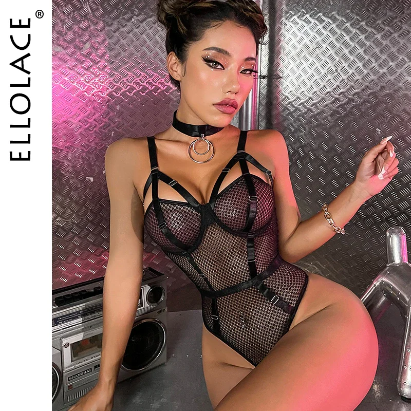 Billionm Ellolace Sexy Bodysuit Women Transparent Lace Underwear Porn Erotic Lingerie With Open Crotch Mesh Teddy Night Club