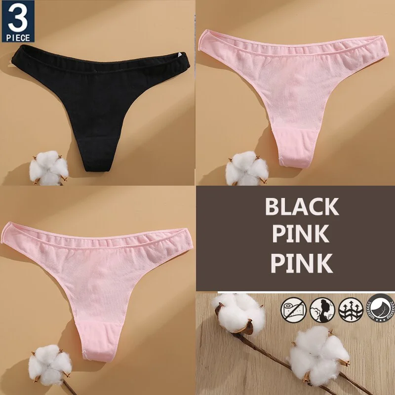 FINETOO 3PCS/Set Cotton Lingerie Women's G-string Underwear 7 Solid Colors Ladies Panties Female Low-Rise Woman's Thong Briefs