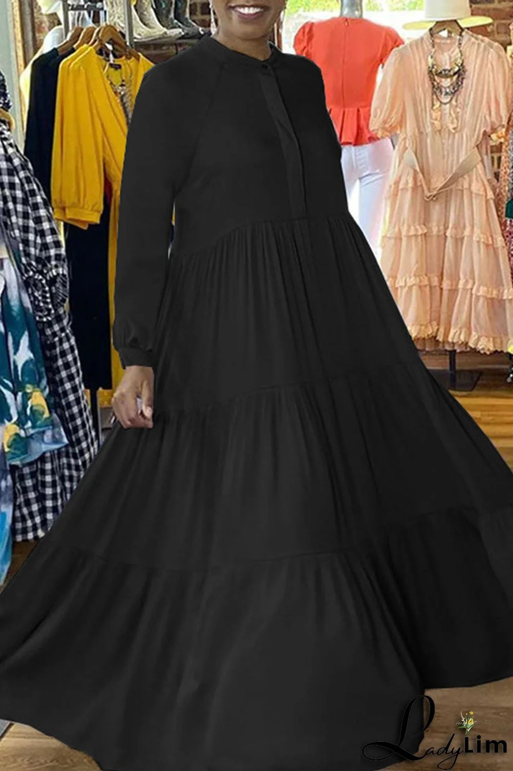 Apricot Casual Solid Patchwork Fold O Neck Straight Dresses