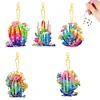 >SALE<5 Pcs Double Side Cacti Diamond Art Keyring for Birthday Crafting Party Decor