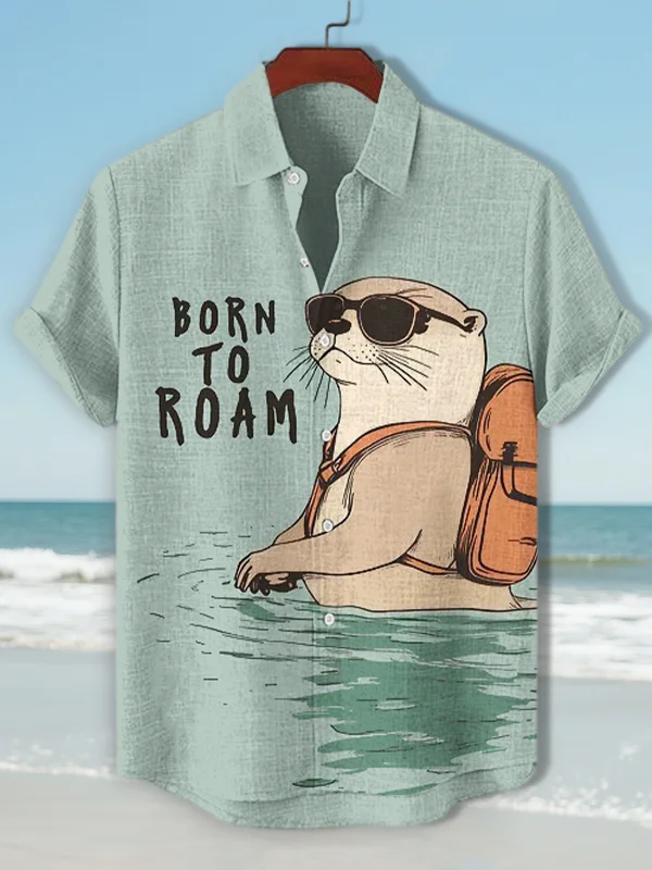 Men's Born To Roam Free Otter Art Print Casual Shirt