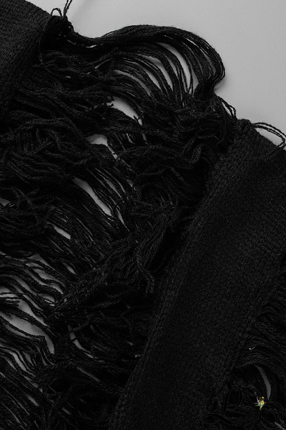 Black Fashion Casual Solid Tassel Patchwork Cardigan Outerwear