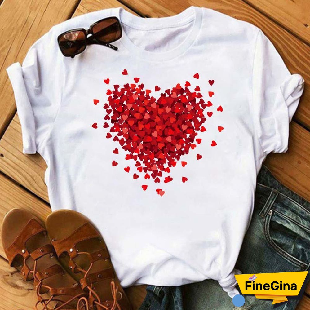 Maycaur Fashion Women T Shirt Love Heart Printed T Shirt Casual Red Tops 90s Valentine's Shirt Female Harajuku Graphic Tshirt