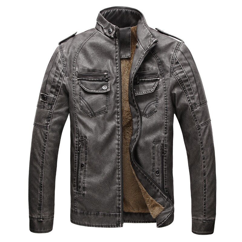 winter Mens Flight Jacket Plus Size 3XL 4XL Long Sleeve Faux Leather Loose Vintage Pu Leather Yellow Thick Warm Jacket Male Coat