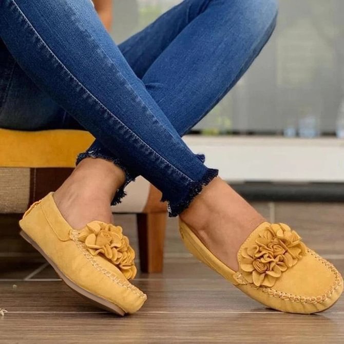 Women Flower Decor Loafers Soft Bottom Female Faux Leather Sandals For Women  Casual Single Shoes Flower Shoes Lazy Shoes Flower Design Fashion