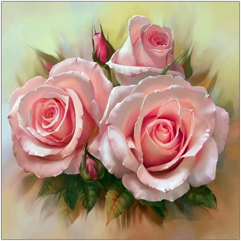 Diamond Painting - Partial Round Drill - Three Pink Flowers(30*30cm)
