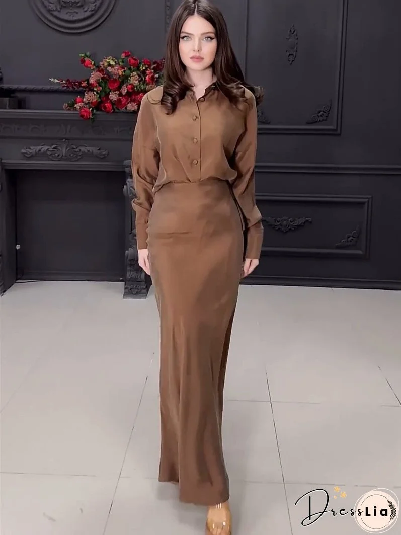 Women long-sleeved shirt Top and skirt two-piece set