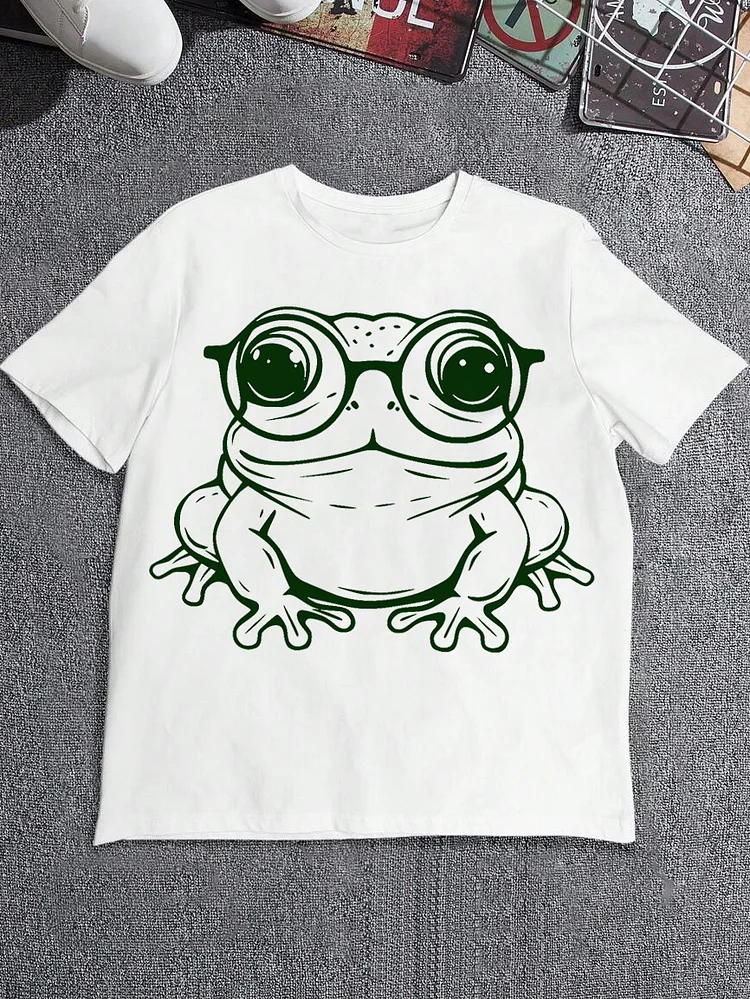 Men's Valentine's Day Line Frog Art Print Cotton Casual T-Shirt