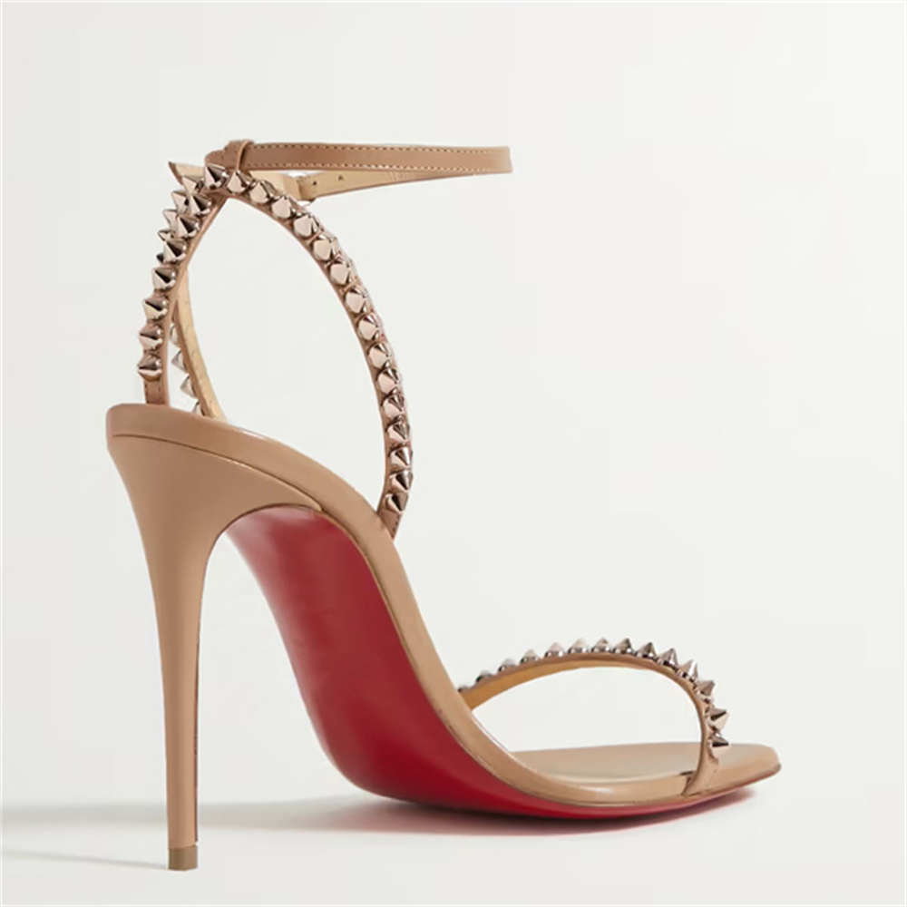 120mm Women's Sandals Stiletto Red Bottom High Heels Open Toe Ankle Strap Rivet Studs Shoes-MERUMOTE