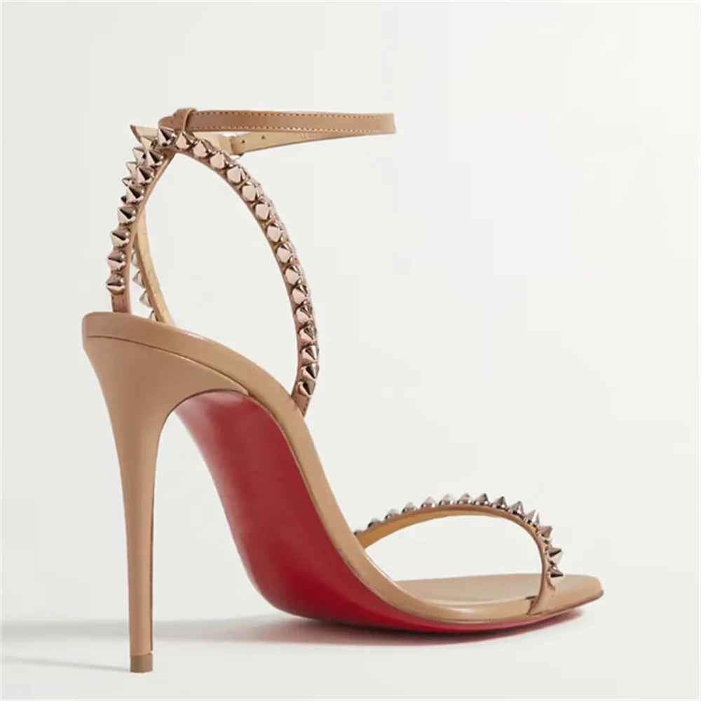 120mm Women's Sandals Stiletto Red Bottom High Heels Open Toe Ankle Strap Rivet Studs Shoes-MERUMOTE