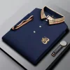 Men's Business Embroidered Striped Lapel Polo Shirt