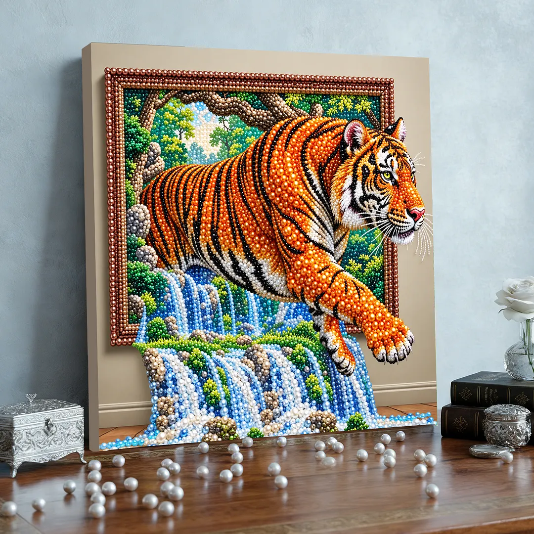 DIY Framed Pearl Art Tiger Painting Kit 11.81x11.81in