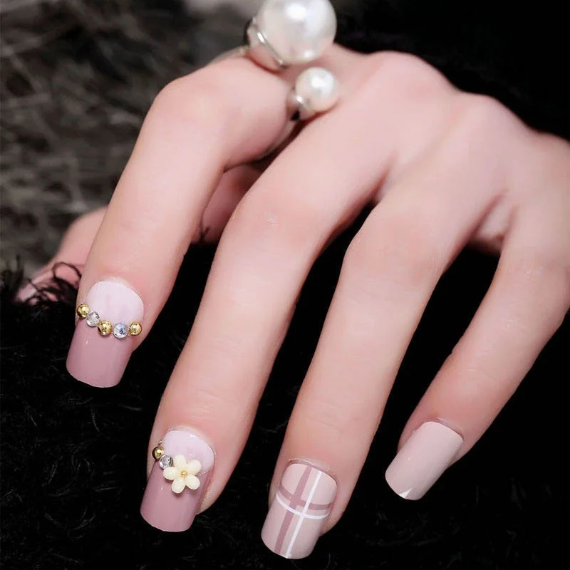 Weding accessories 24pcs/set  press on nails  Printing artificial nails Design Rose Red Blue Fake Nail With Glue Nail Tips 11.11-Nail Inspo