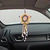 Handmade Five-Pointed Star Car Pendant with Wood Bead Crochet Bag Charm Keychain Making Supplies DIY Hand Woven Tassel Dream Catcher Ornament Cars Rearview Mirror Hanging Accessories
