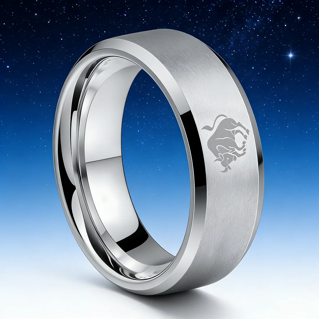 Sliver Edges and Laser Etched Wedding Band Comfort Fit Mens Womens Sliver Taurus Tungsten Carbide Rings 4MM 6MM 8MM Width