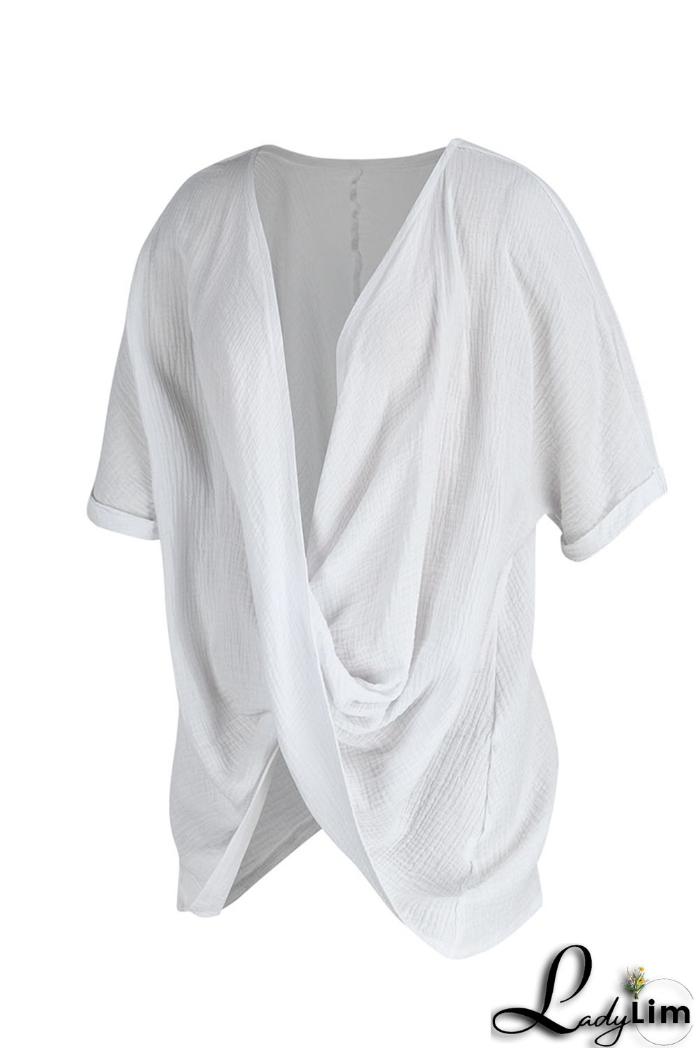 Pink Casual Solid Patchwork Asymmetrical V Neck T-Shirts