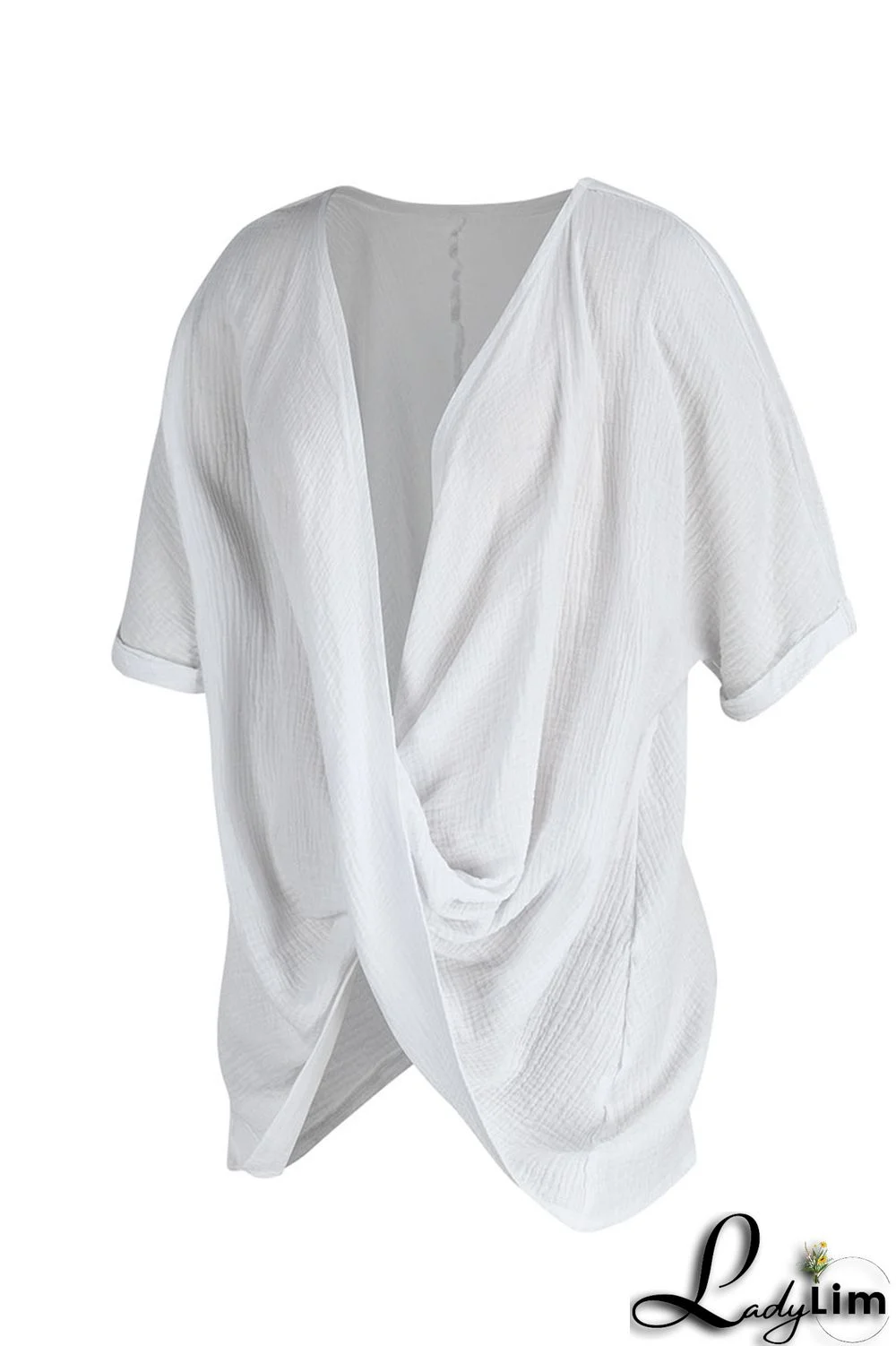 Pink Casual Solid Patchwork Asymmetrical V Neck T-Shirts