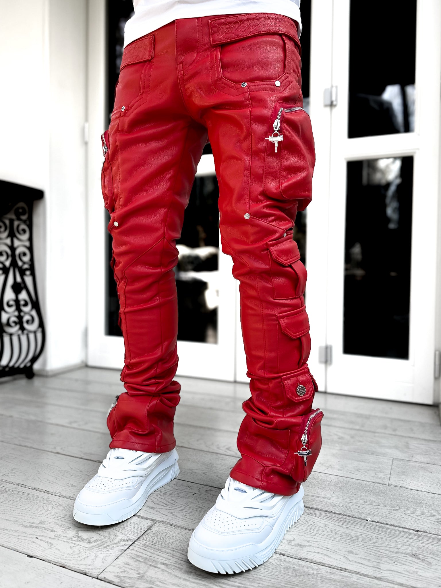 Blood Red Cargo Leather Pant
