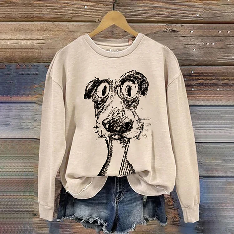 Comstylish The Cute Dog Vintage Round Neck Casual Sweatshirt
