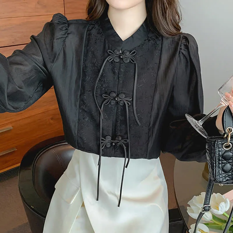 Vintage Buckle Jacquard Long Sleeve Shirt Workwear