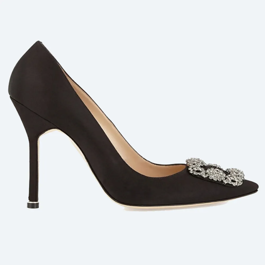 3.94" Women's Slik Shoes Diamond Party Wedding Black Pumps-vocosishoes