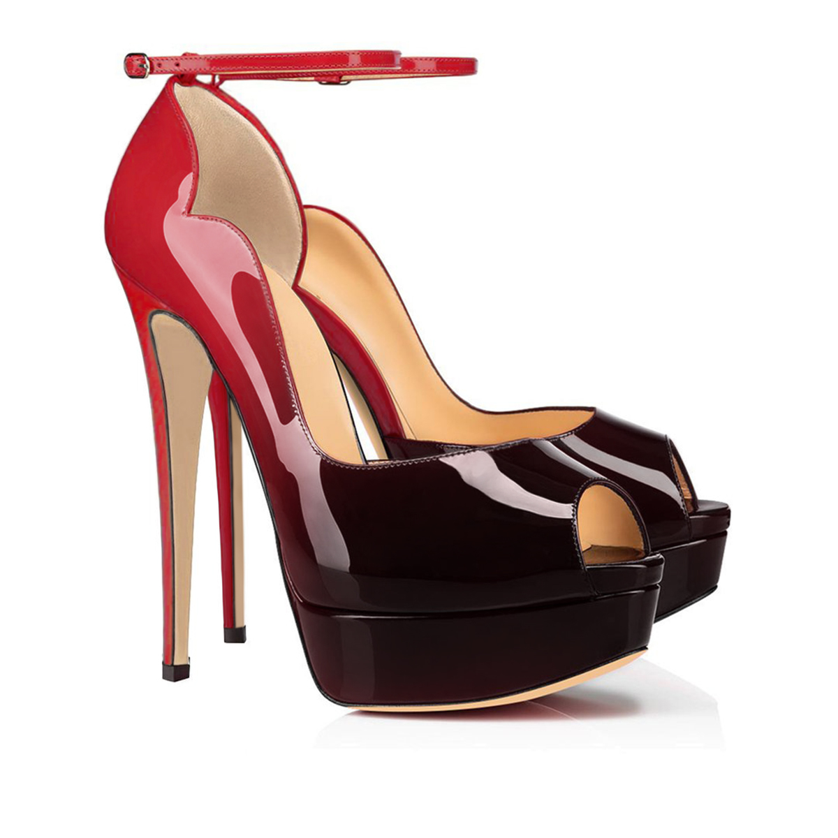 150mm Women's High Platform Ankle Strap Pumps Apricot Bottom Stiletto Heels-MERUMOTE