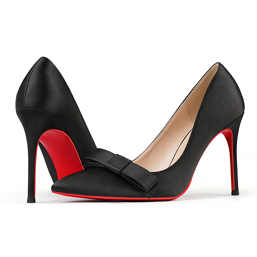 100mm Red Bottom Women's Party Wedding Heels Bowknot Silk Pumps-MERUMOTE
