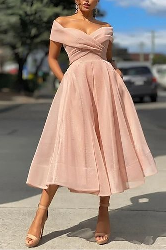 Lvs&Broner Dusty Pink Off the Shoulder Sleeveless Pleated A-Line Mid Homecoming Dress 