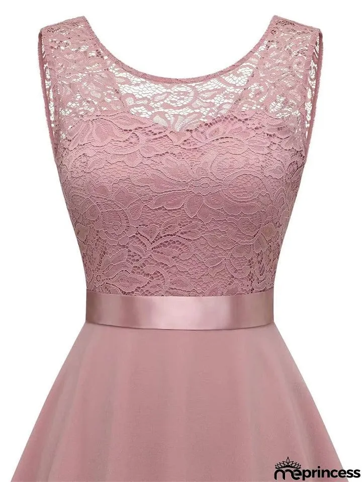 Women's Lace Splicing Round Neck Backless Chiffon Elegant Dress