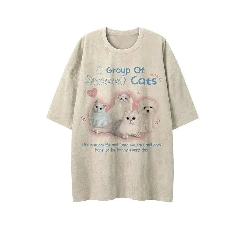 Aonga Cute Cat Print T-shirt