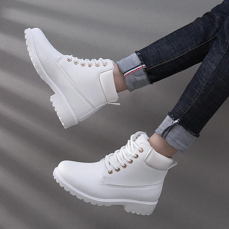 Ankle Boots For Women 2021 New Brand Snow Boots Fashion Warm Winter Boots Women Solid Square Heel Shoes Woman Plus Size 36-41
