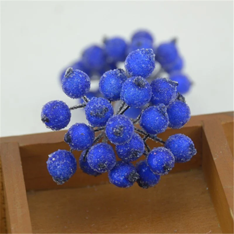 20pcs Mini Double Heads Artificial Glass Berries Pomegranate Red Cherry Bouquet Stamen Christmas Decorative DIY Craft Fake Fruit