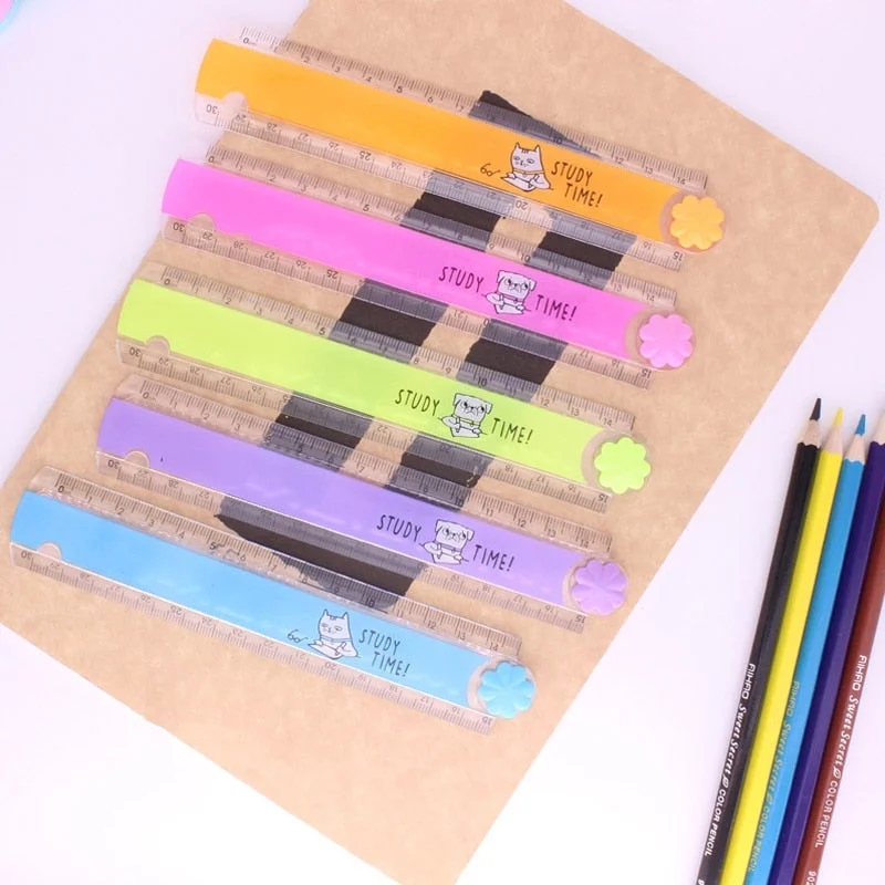 1PCS 30cm Multifunctional Wave Ruler Folding Ruler Scale Cute Cartoon Candy Color Plastic School Drawing Ruler For Kids Gift