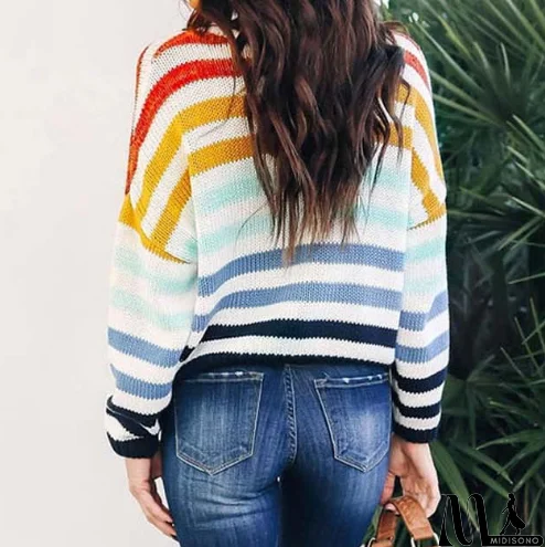 MidiSono - Design Striped Long Sleeve Knit Sweater