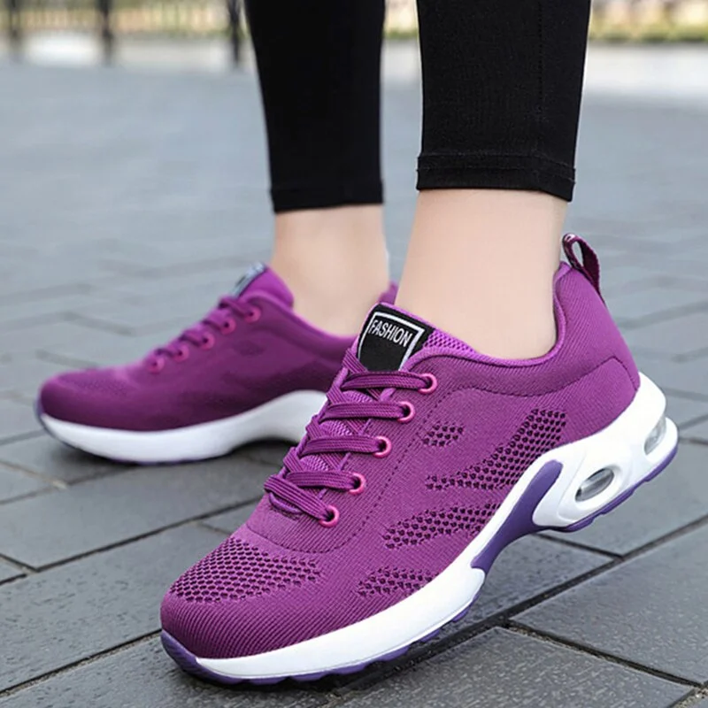 Qengg Sneakers 2022 Shoes Solid Color Women mesh Flat Ladies Shoes Plus Size Lace-up Sneakers Trainers Women's Sneakers Footwear 