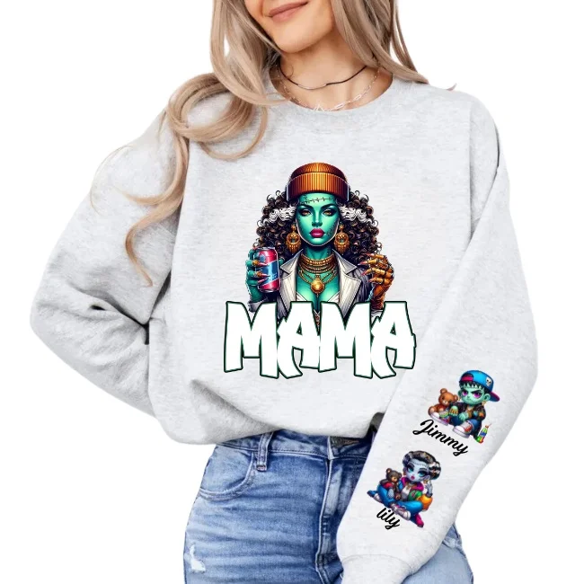 Horror MAMA Sweatshirt with Kid's Names on the Sleeve