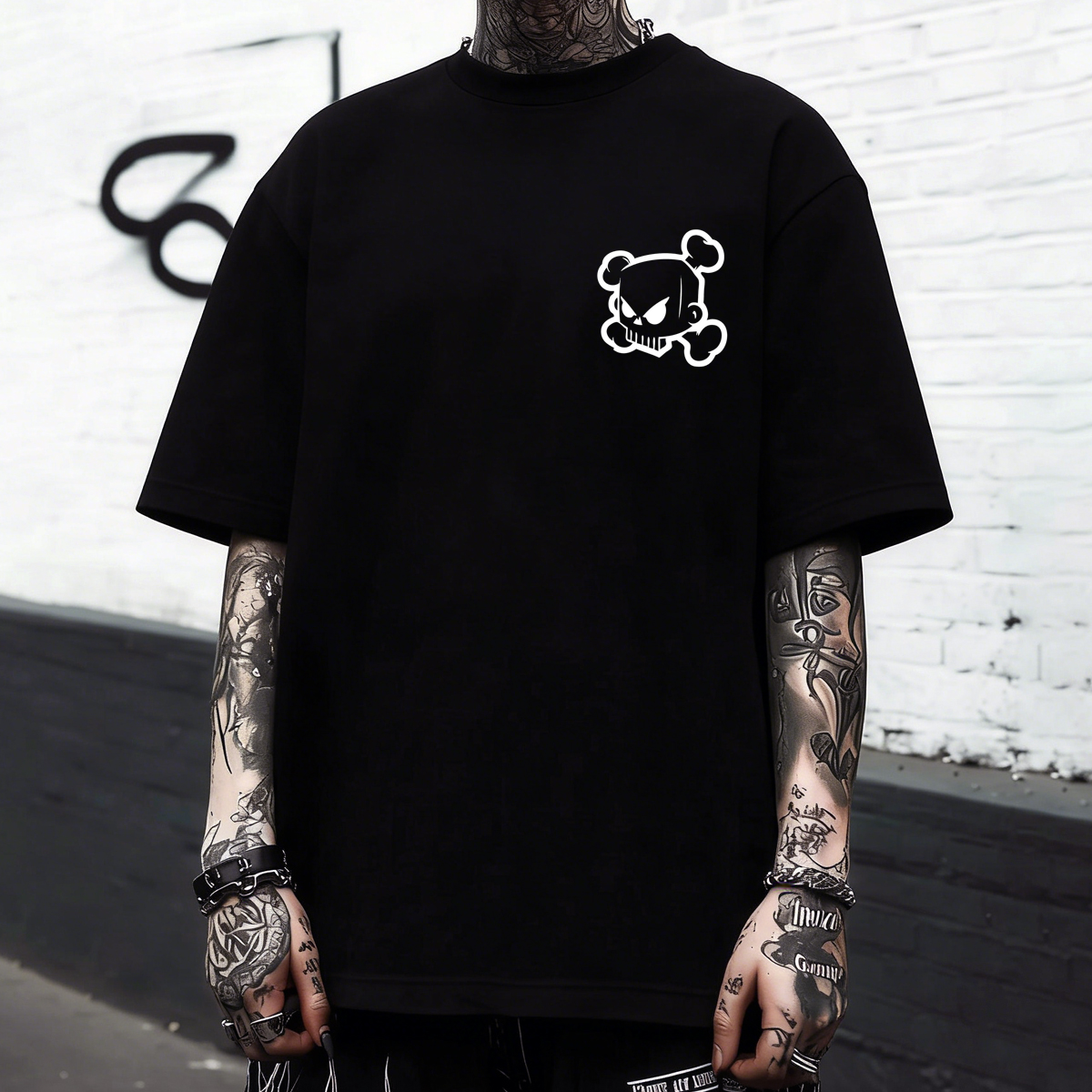 Glow-in-the-Dark Bear Skull Print Cotton T-Shirt