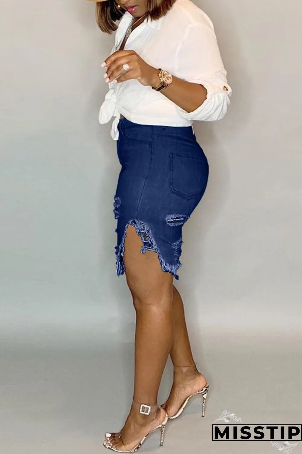 Light Blue Fashion Casual Mid Waist Jeans