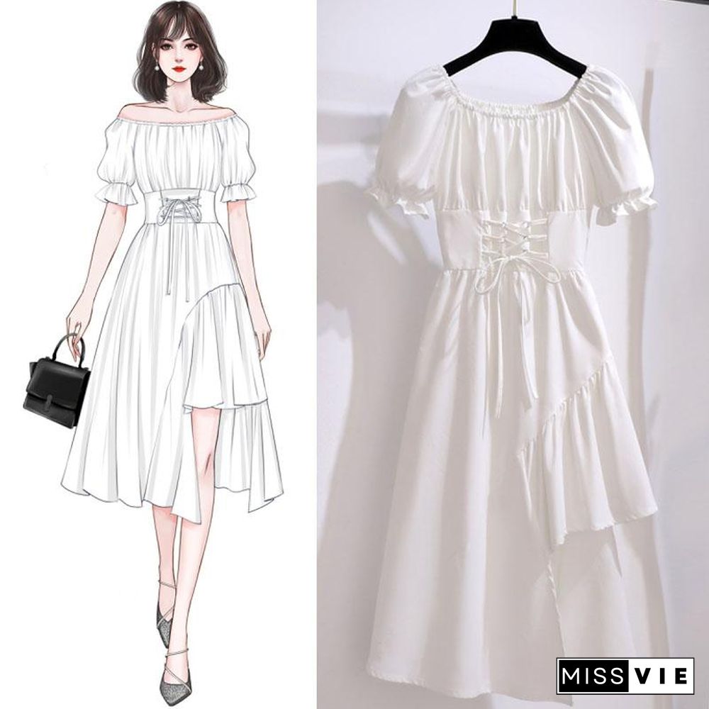 Classic Solid Color Irregular Dress P10852