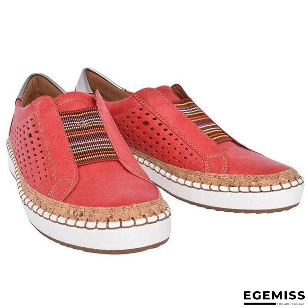 Women PU Leather Sneaker Flats Shoes Breathable Loafers Flats Shoes | EGEMISS