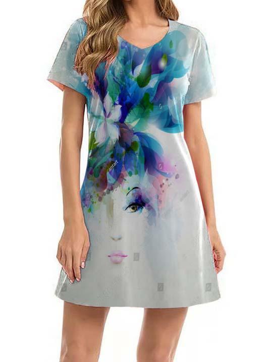 Women Half Sleeve V-neck Solid Color Dress