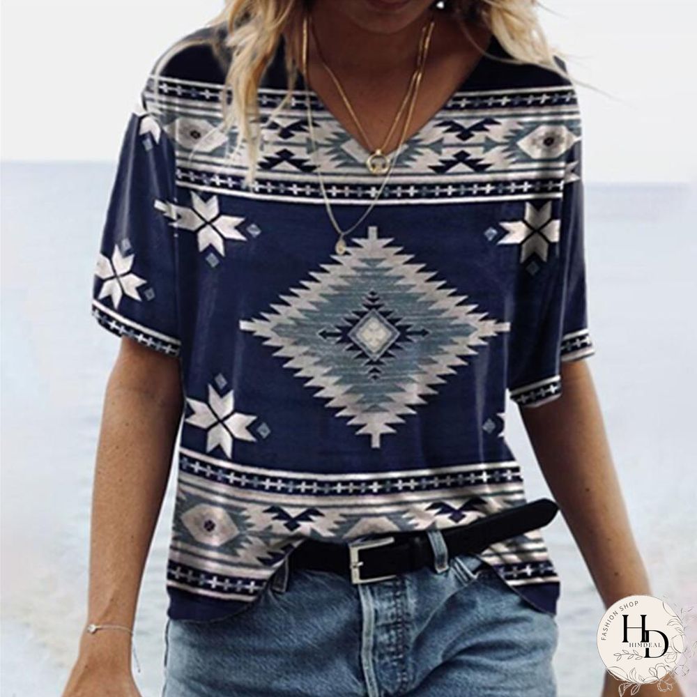 Retro Ethnic Style Short Sleeve  T-Shirt