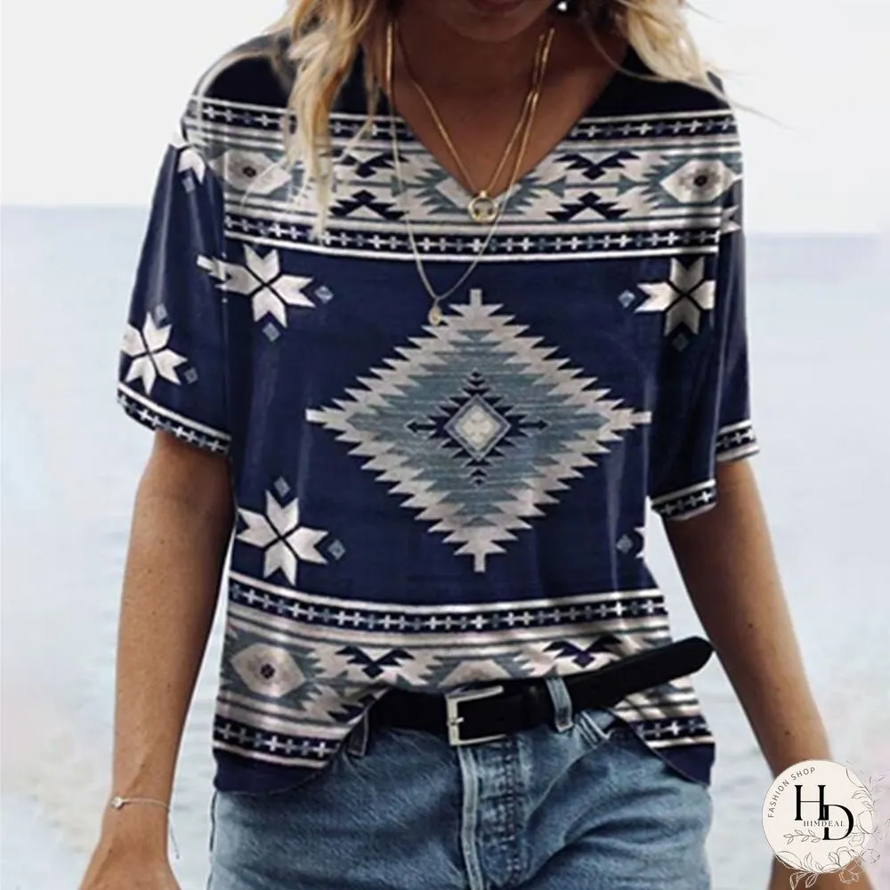 Retro Ethnic Style Short Sleeve  T-Shirt
