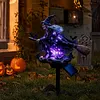 Solar Powered Halloween Witch Broom Stake Resin Light for Outdoor Decor