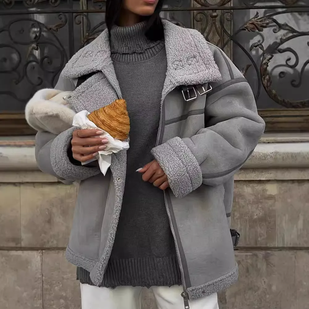 Nigikala Nigikala Lamb Wool Coat 2025 New Design Sense Spliced Street Locomotive Cotton Suit