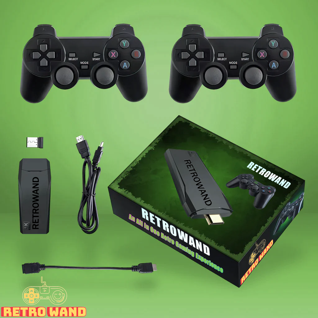 Retro Gaming Wand (4K + 64GB) 10,000 Retro Games + 2 Wireless Gamepads
