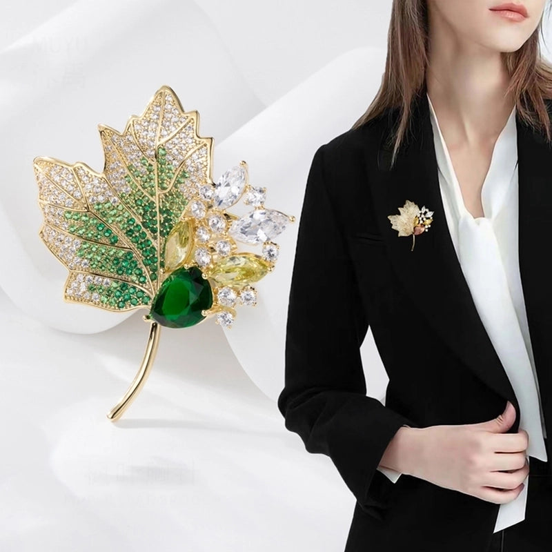 Elegant Modern Style Maple Leaf Water Droplets Alloy Zircon Women's Brooches