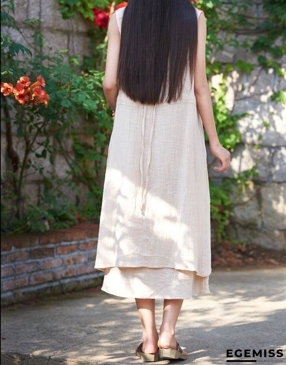 Bohemian holiday stitching dress White Dresses | EGEMISS