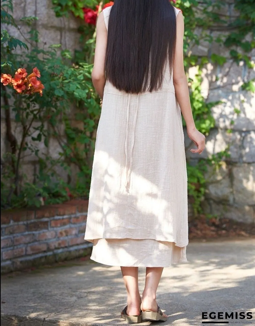 Bohemian holiday stitching dress White Dresses | EGEMISS