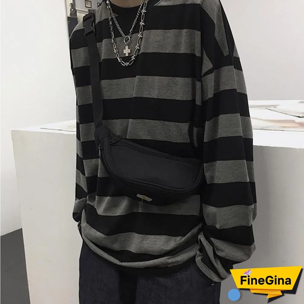 Harajuku Oversized High Street Stripe T-shirt long sleeves vintage style All-match fashion Unisex clothes Japanese Streetwear 1027
